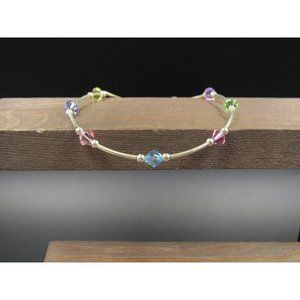 9" Sterling Silver Simple Color Crystal Ankle Bracelet Vintage Elegant Beautiful